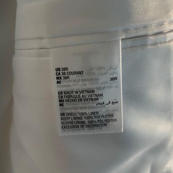 Bar III Men’s Slim Fit Double-Breasted Sport Coat Blazer, White, 100% Linen, 38R - Picture 7 of 8